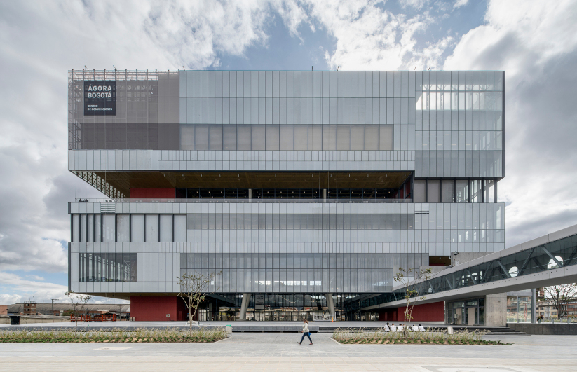 : Facade of the Ágora Convention Center in Bogotá, Colombia. 