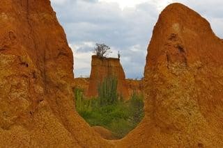 A deep red gully in a desert