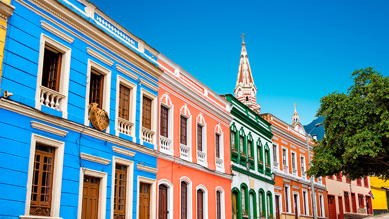 Colorful streets in Bogotá. An ideal city for remote work.