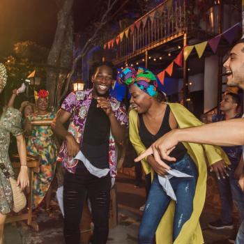 Group of friends dancing and having a good time.